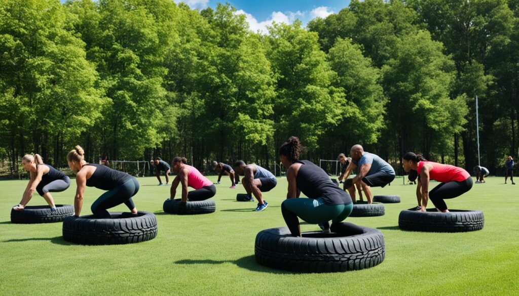 Boot camp outdoor exercise routine