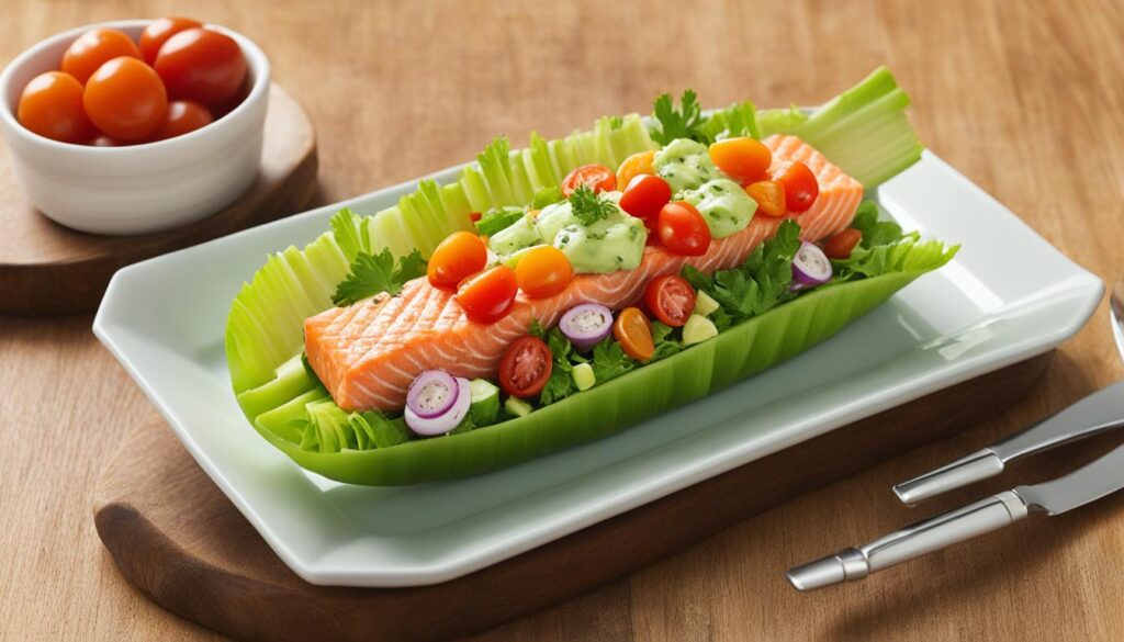 Salmon salad celery boats